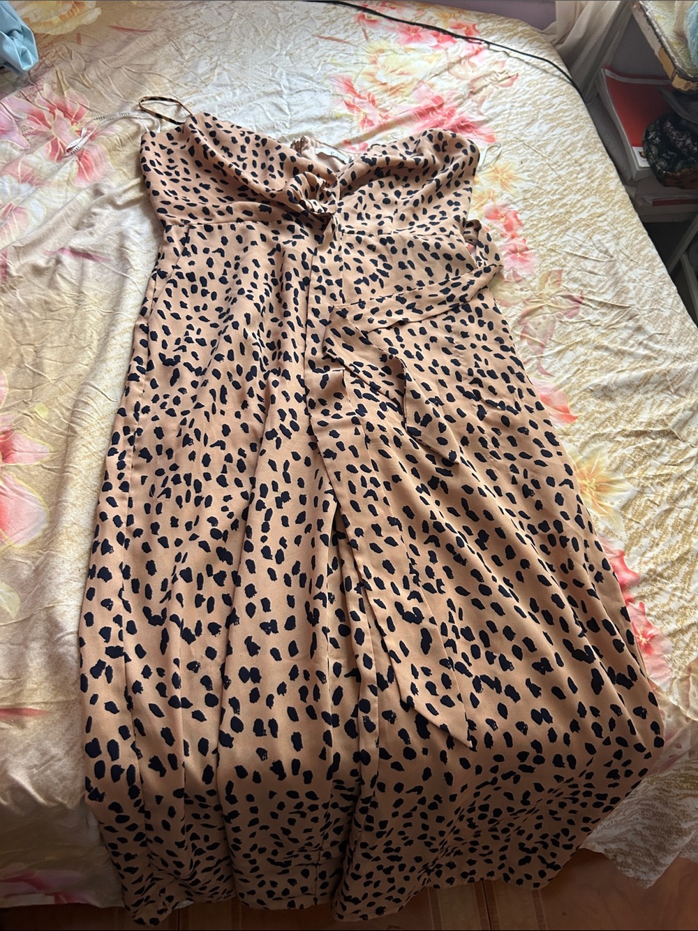 essue Beige and Black Spotted Maxi Dress